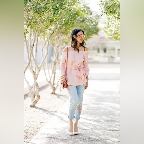 White House Black Market Off-Shoulder‎ Blouse With Belt - Picture 7 of 17